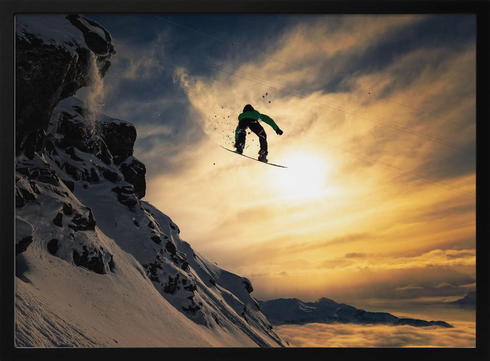 Snowboarden bij zonsondergang | Posters - Kunstdrukken
