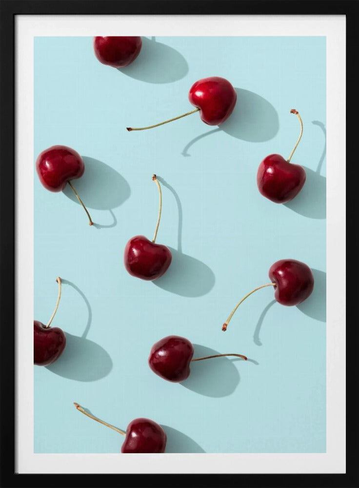 Körsbär på turkos bakgrund | Poster