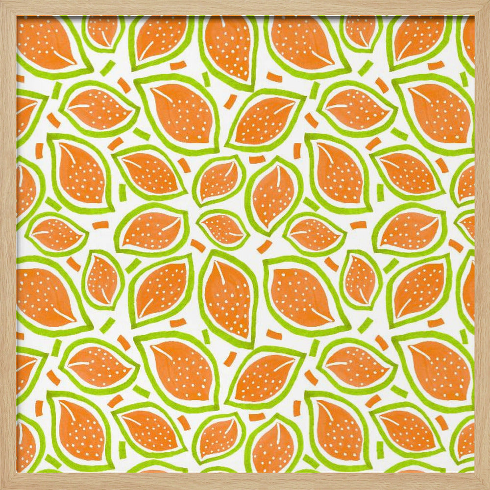 Melon Scattered Leaves Polka Dot | Poster