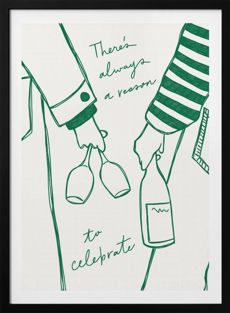 Woman holding wine bottle and wine glass (Green) - Wine Vin Femme Vert | Poster