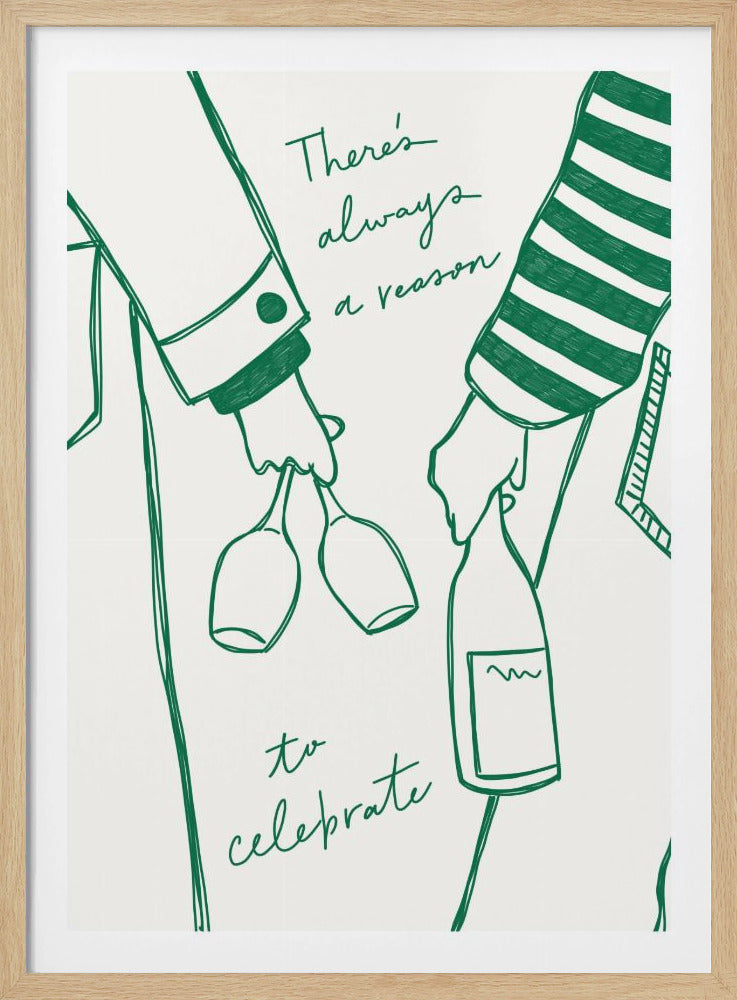 Woman holding wine bottle and wine glass (Green) - Wine Vin Femme Vert | Poster
