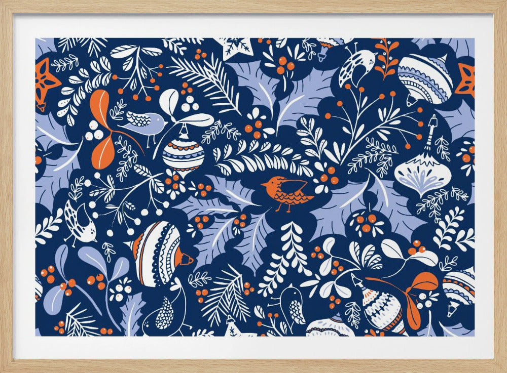 Wonderful ditsy holiday joy blue pattern | Poster