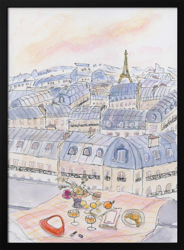 Parisian Rooftop Picnic With Eiffel Tower Views | Poster