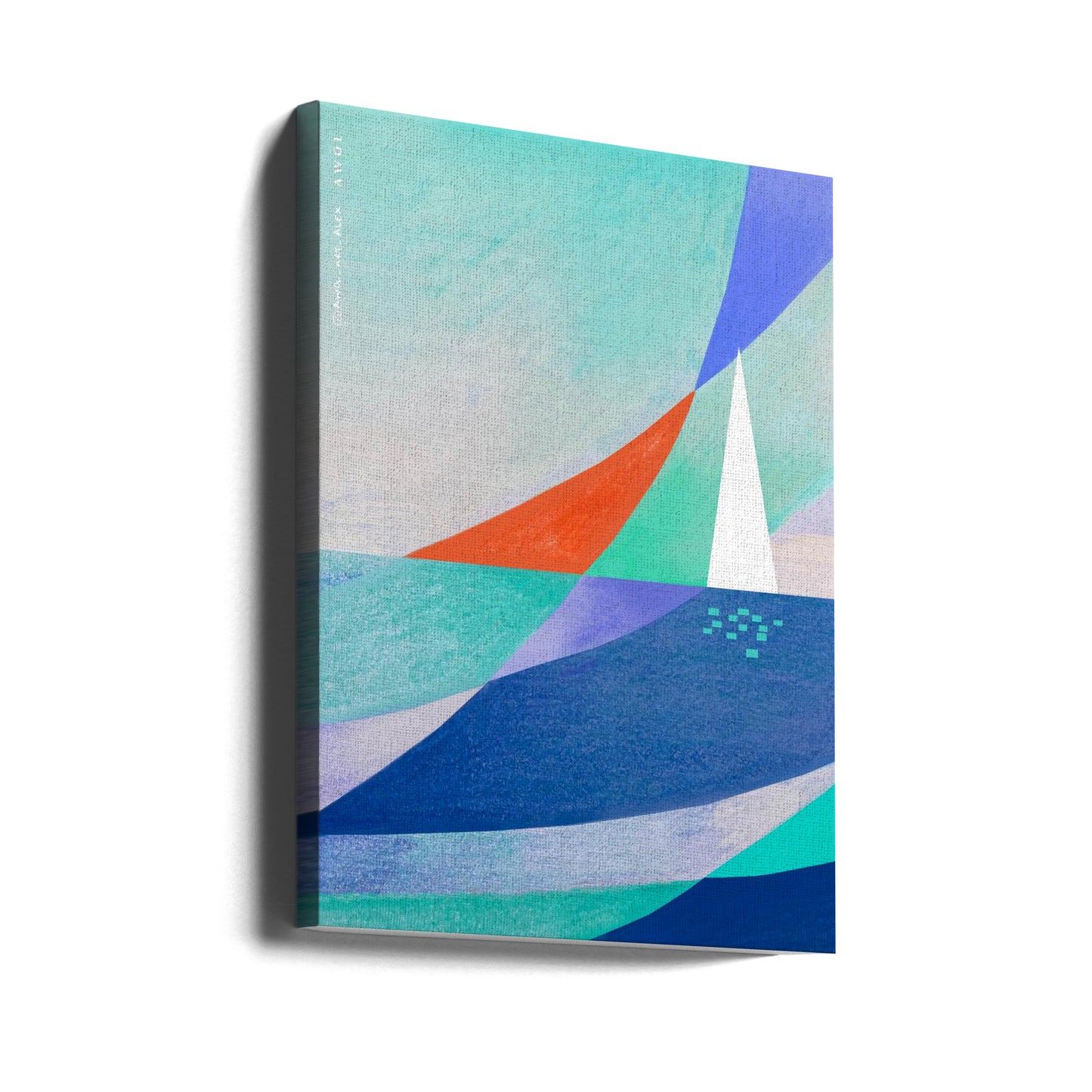 Art océanique abstrait avec voilier blanc minimaliste sur la mer | Tableaux sur Toile