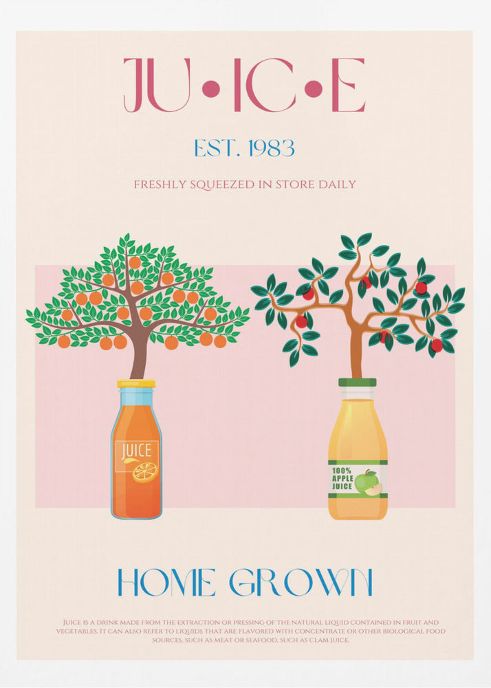 Orange and Apple Trees with Juice Bottles | Poster