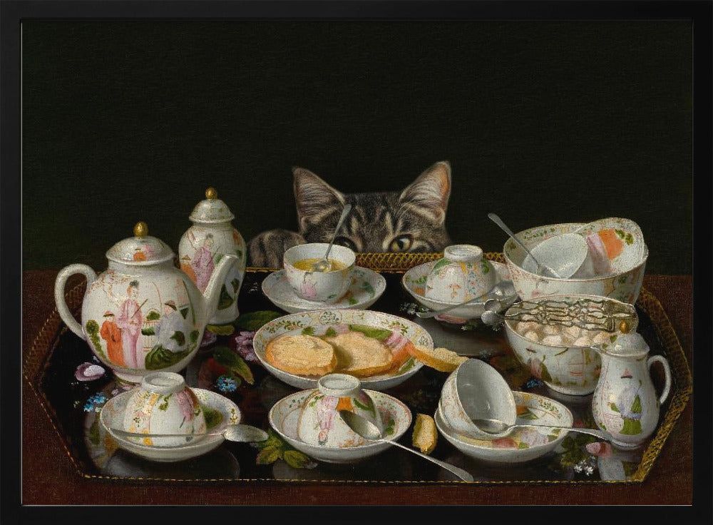 Ein Teeservice mit einer Katze | Poster