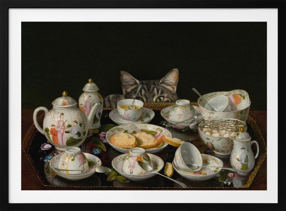 Ein Teeservice mit einer Katze | Poster