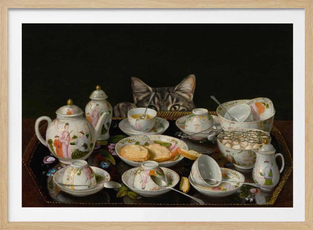 Ein Teeservice mit einer Katze | Poster