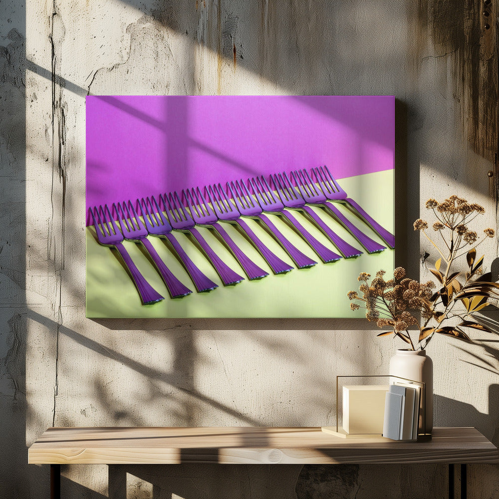 Abstrakt stilleben med gafflar mot en färgglad bakgrund | Canvas