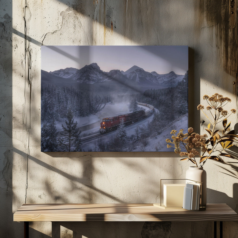 Tåget i snön. | Canvas