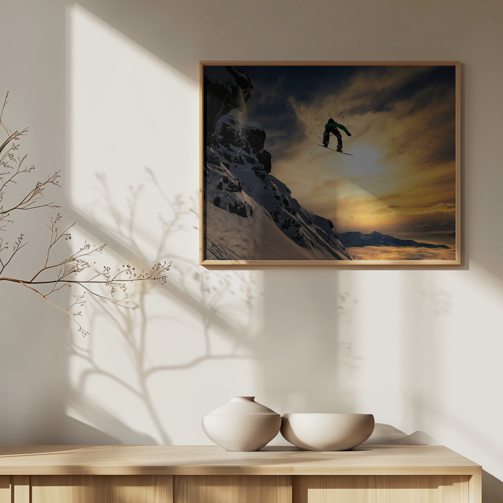 Snowboarden bij zonsondergang | Posters - Kunstdrukken