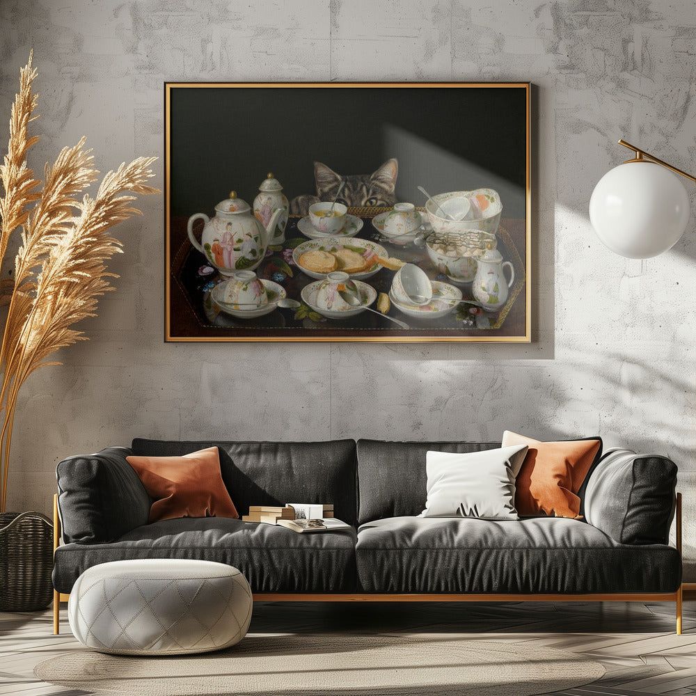 Ein Teeservice mit einer Katze | Poster