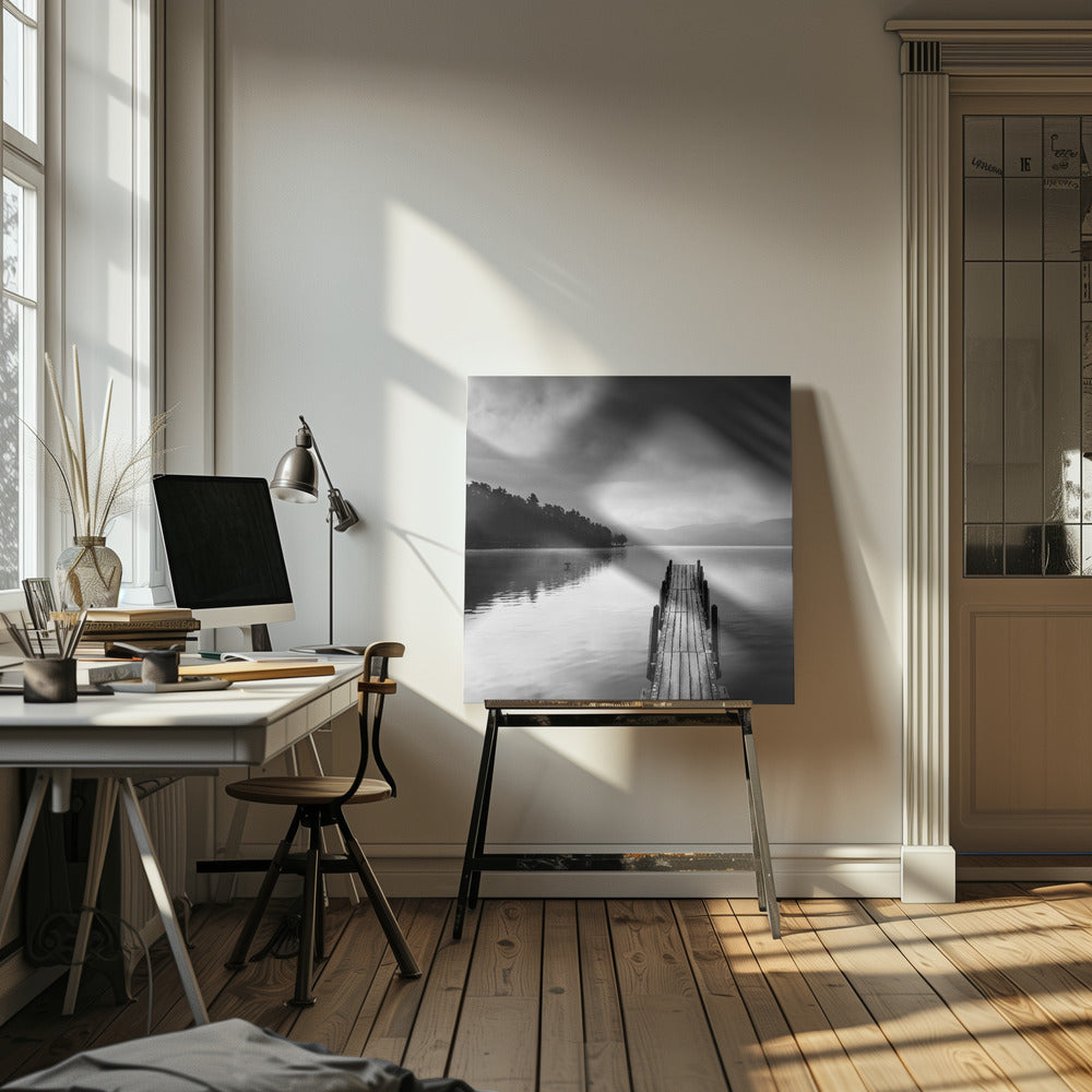 Utsikt over innsjøen med brygge II | Lerretsbilder