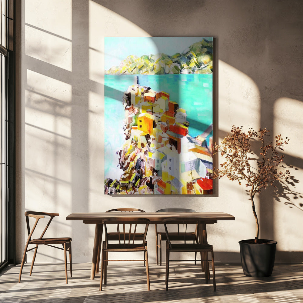 Farverig by ved Middelhavet, Italien vægkunst | Lærredsbilleder
