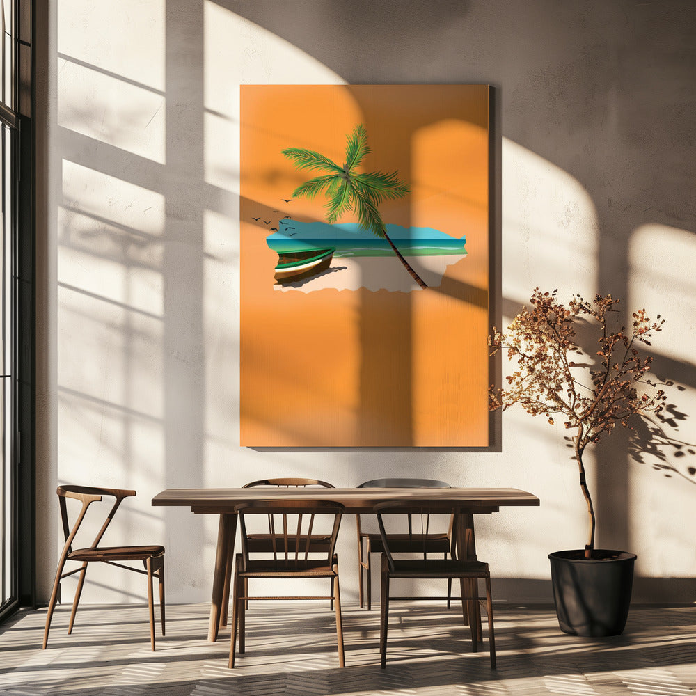 Tropical Beach Scene With A Palm Tree | Canvas