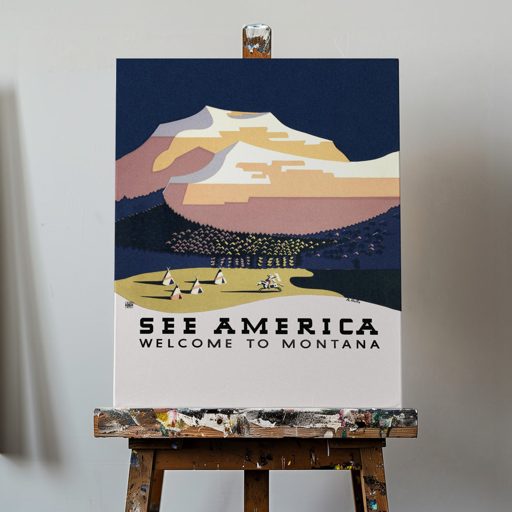 See America. Welcome To Montana (1936) Travel Poster By Richard Halls | Canvas