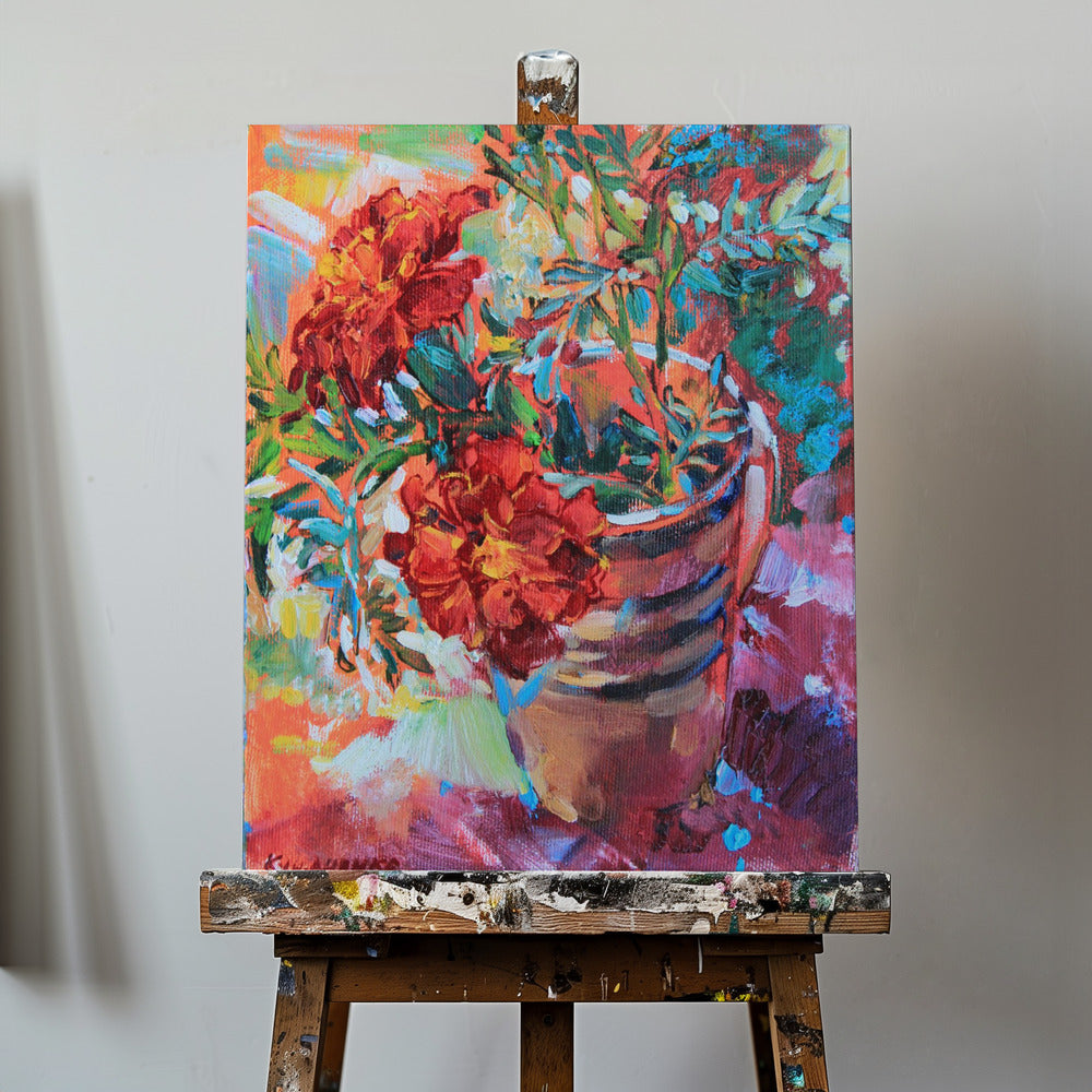 Ringelblumen in einer Tasse | Leinwand-Bilder