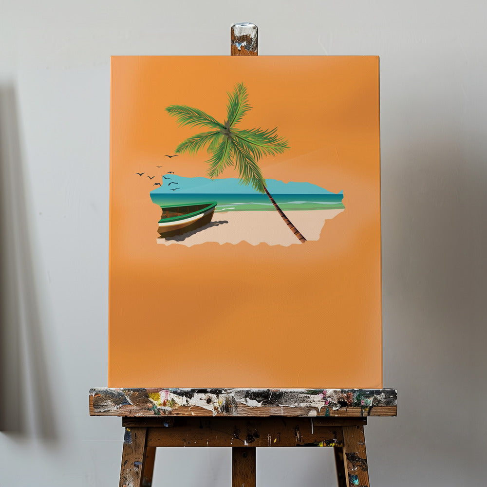 Tropical Beach Scene With A Palm Tree | Canvas