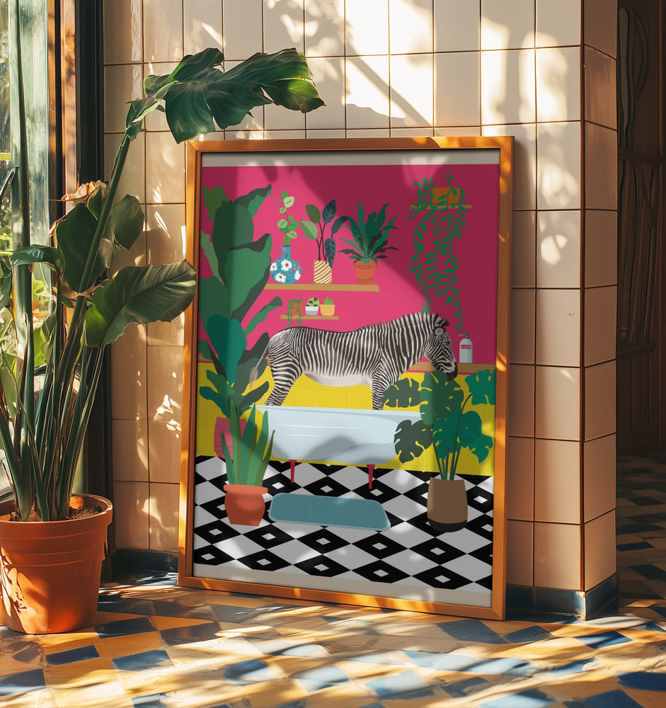 Zebra Bathtime | Poster