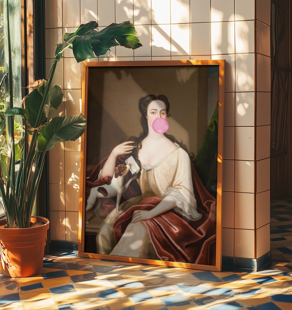 Renaissance Bubble Gum Portrait and Dog / Altered Art | Poster