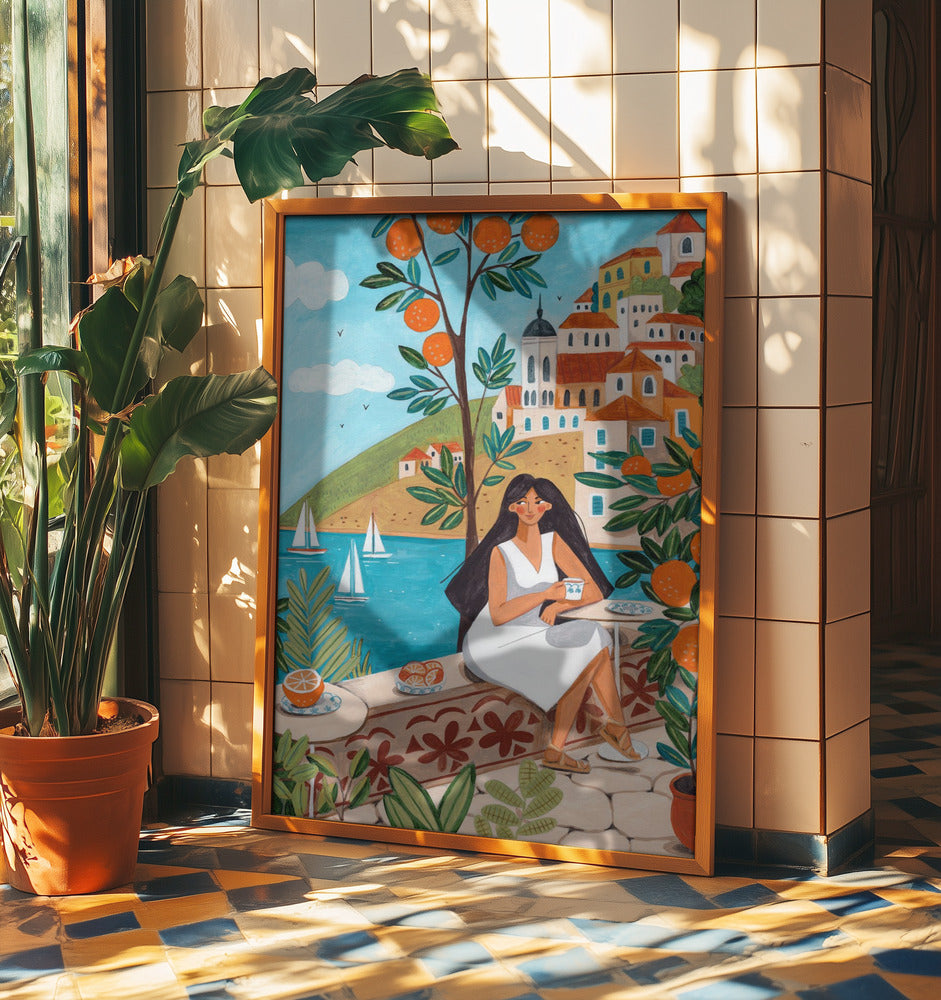 Reise Plakater - Kunsttrykk kvinne på Middelhavskysten | Plakater - Kunsttrykk