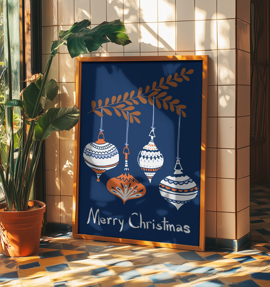 Glada små julgranskulor blå | Poster