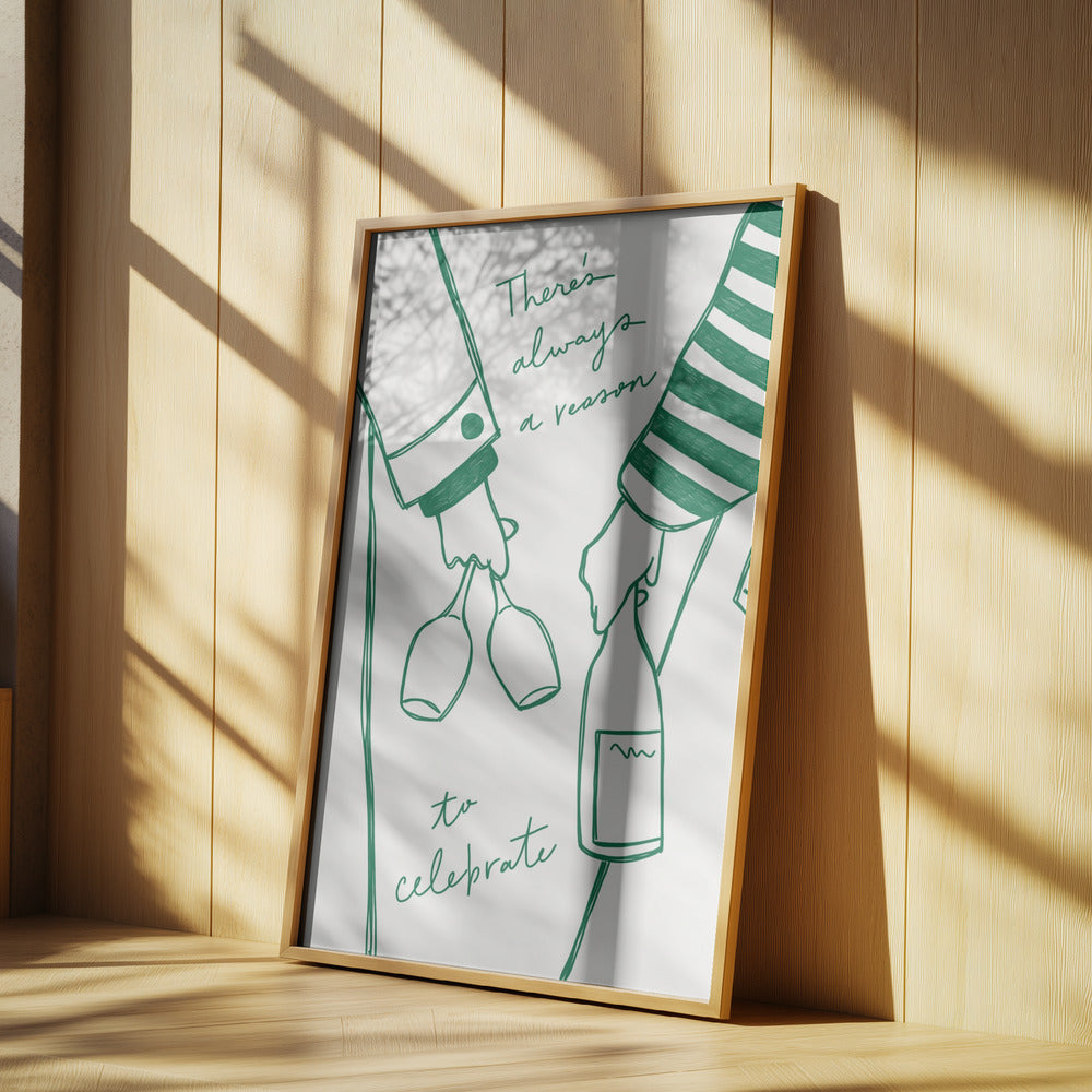 Woman holding wine bottle and wine glass (Green) - Wine Vin Femme Vert | Poster
