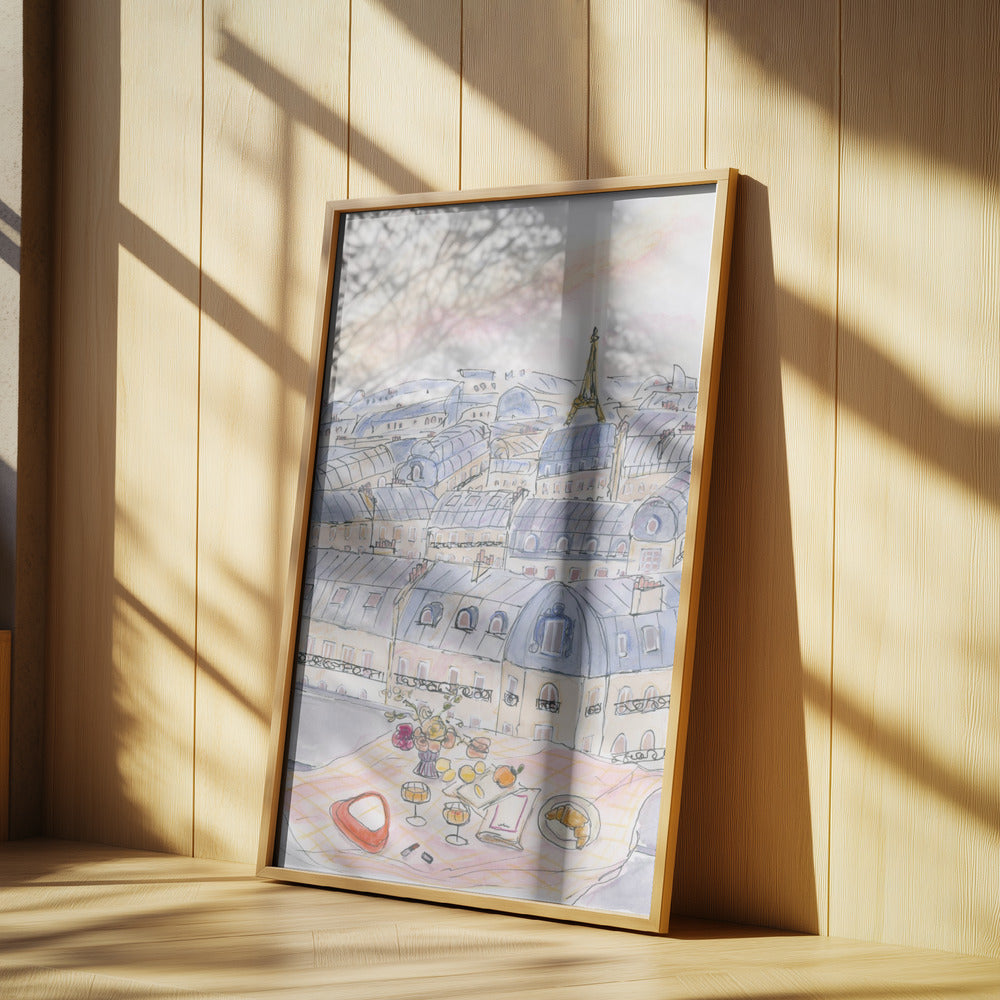 Parisian Rooftop Picnic With Eiffel Tower Views | Poster