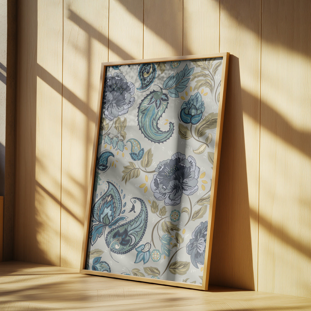 Floral Heritage paisley hazy blue pattern | Poster