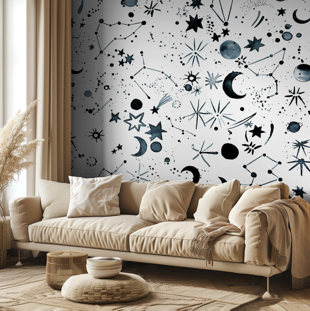 Galaxie Planètes Lune Blanche | Papier Peint Photo