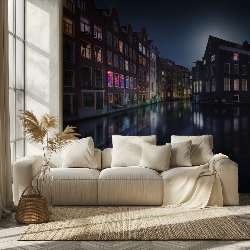 Chiaro di luna su Amsterdam | Carta da Parati Fotografica