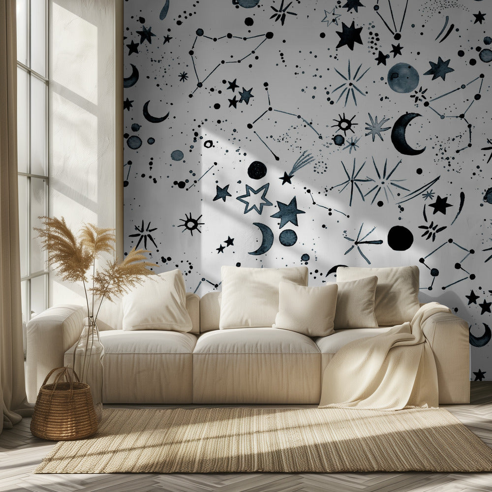 Galaxie Planètes Lune Blanche | Papier Peint Photo