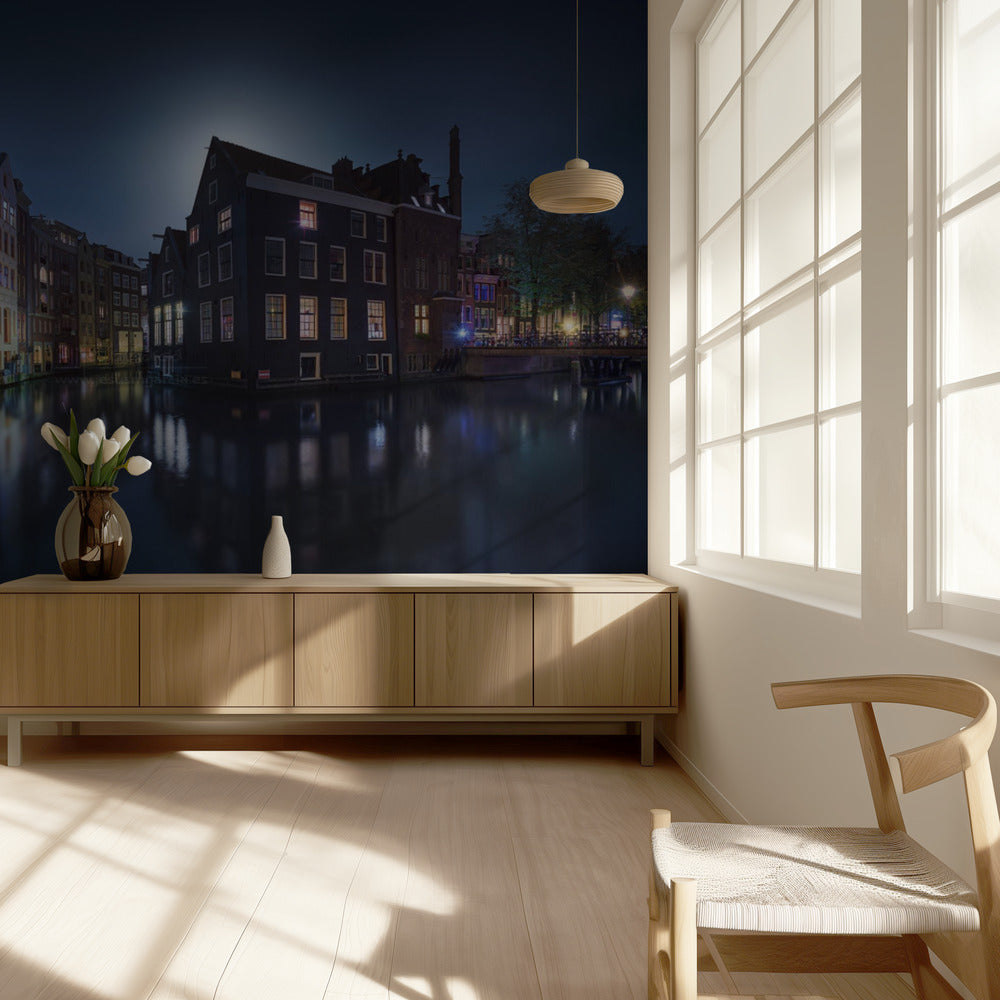 Chiaro di luna su Amsterdam | Carta da Parati Fotografica
