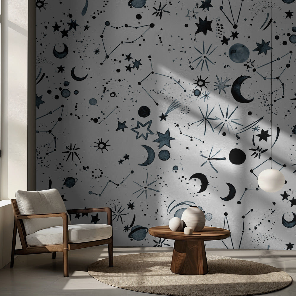 Galaxie Planètes Lune Blanche | Papier Peint Photo