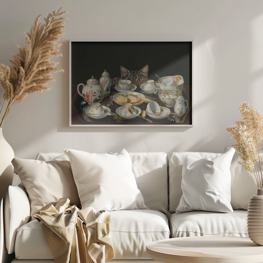 Ein Teeservice mit einer Katze | Poster