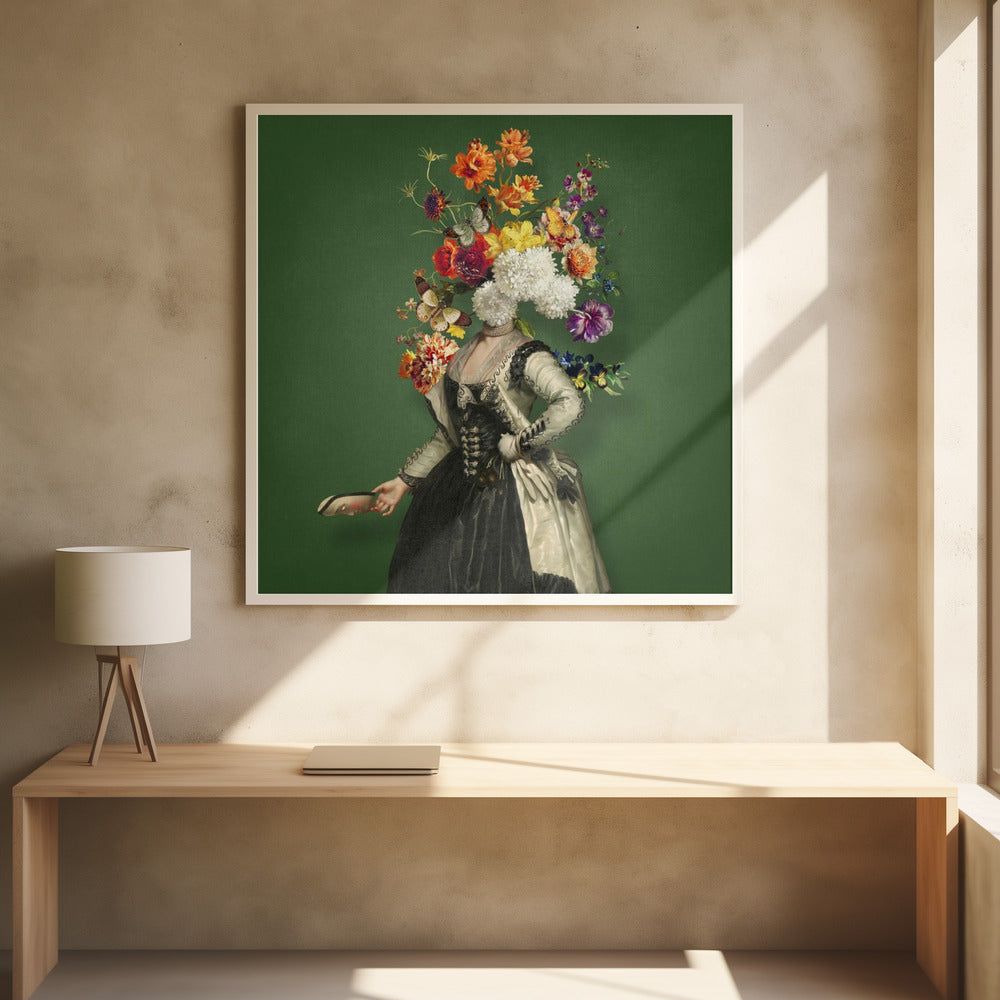 Classical Portraiture With Vibrant Floral Element | Poster