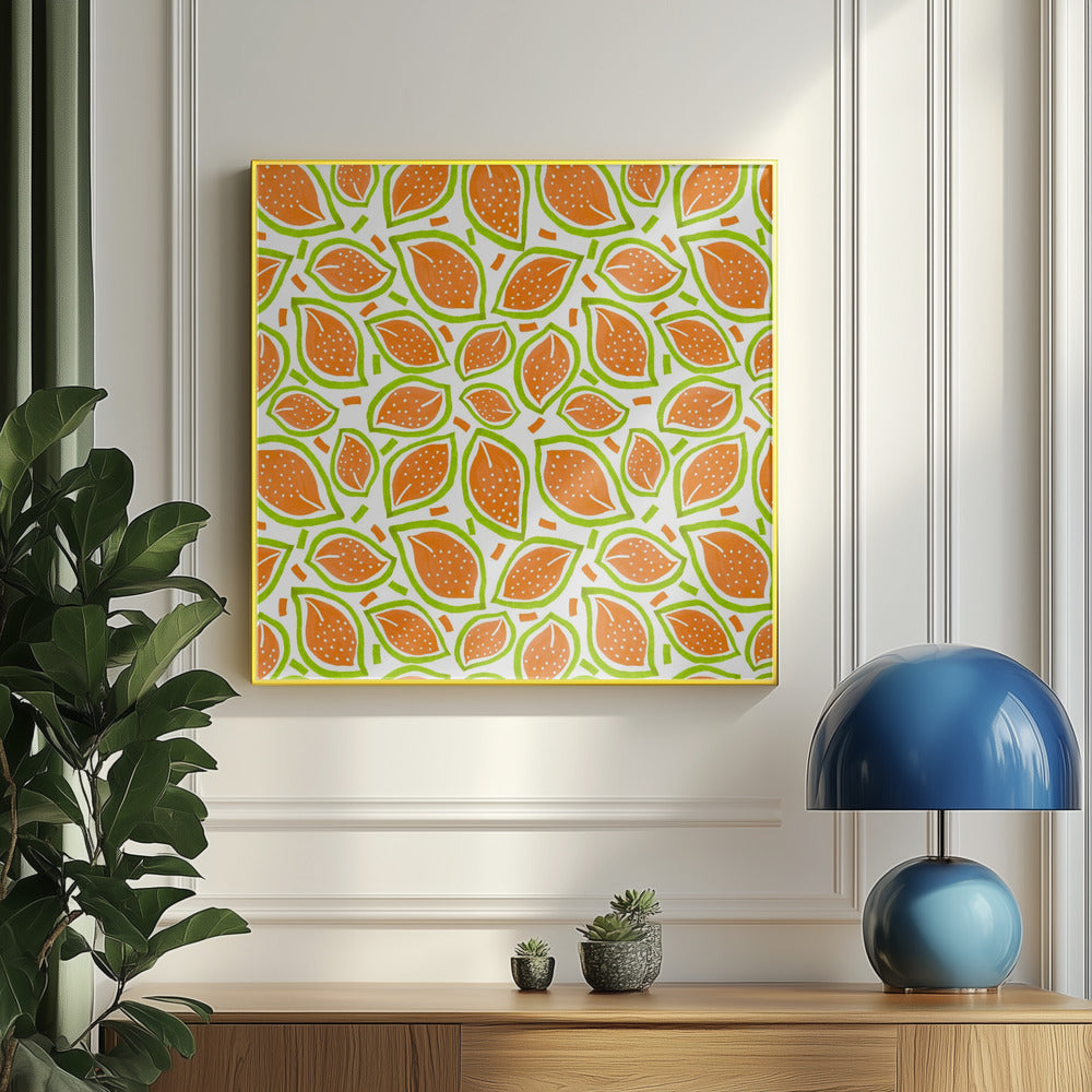 Melon Scattered Leaves Polka Dot | Poster