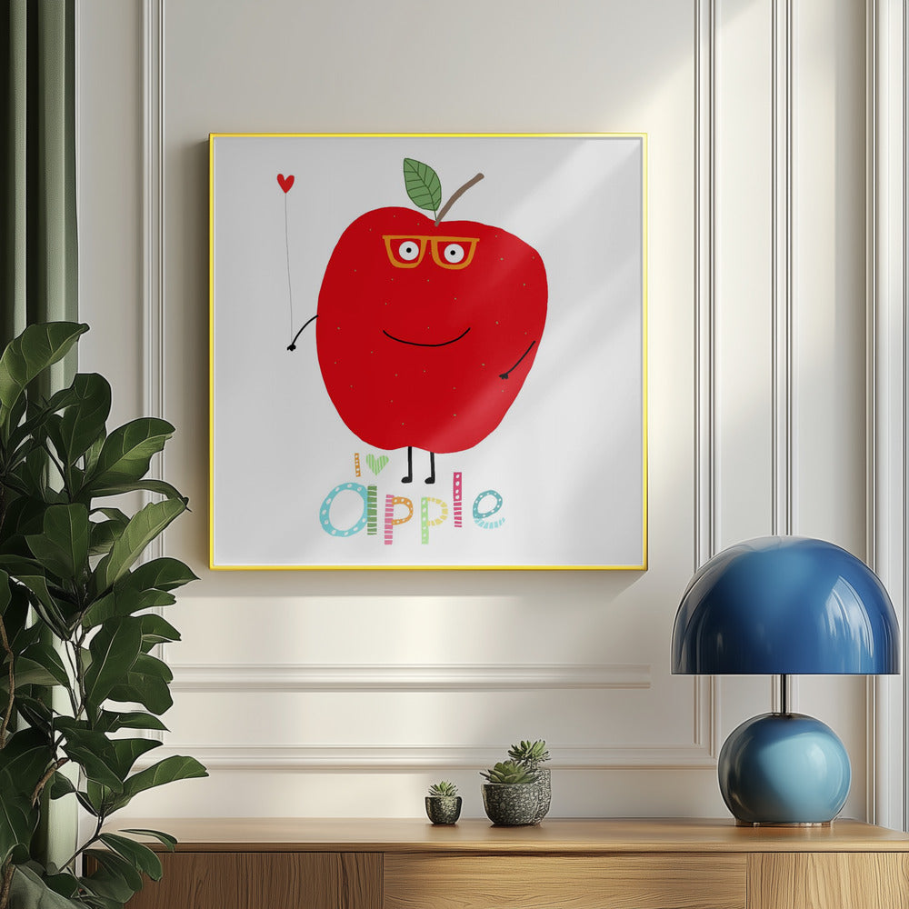 I Love Apple! Happy Apple Holding a Love Heart. | Poster