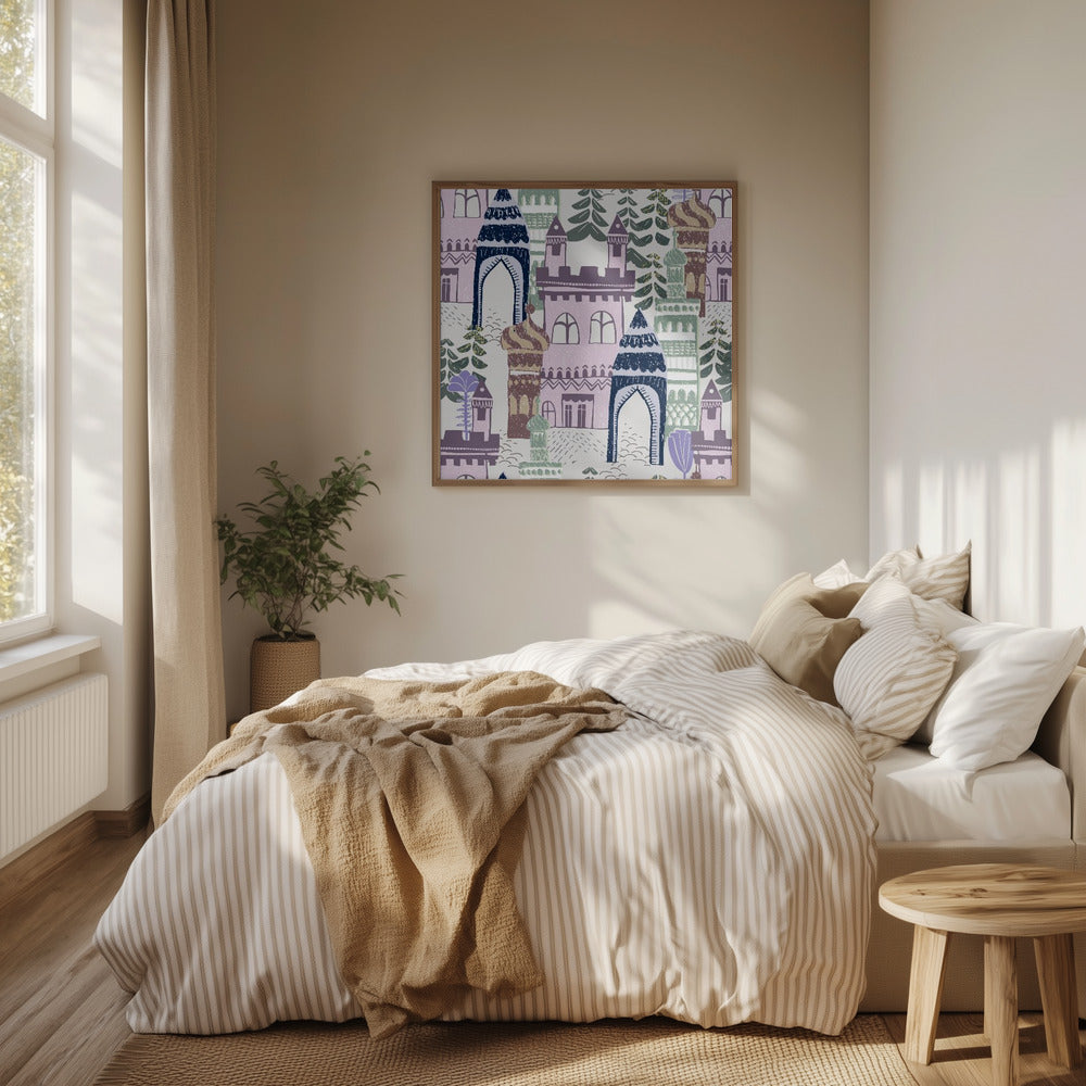 Block print Home castle pattern lilac blue | Poster