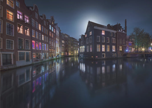 Księżycowa noc nad Amsterdamem | Fototapeta