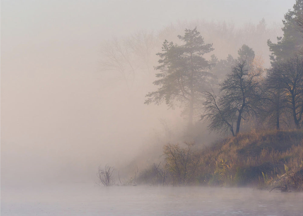 Nebliger Herbstmorgen am Fluss | Leinwand-Bilder