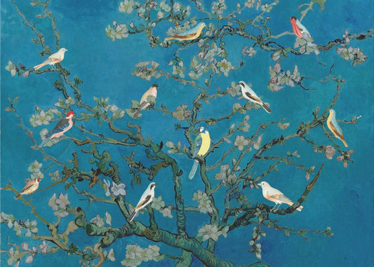 Vögel in der Mandelblüte | Poster