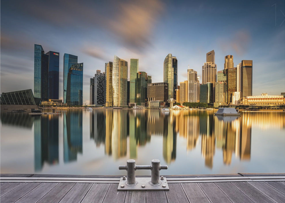 Gylden morgen i Singapore | Plakater - Kunsttryk