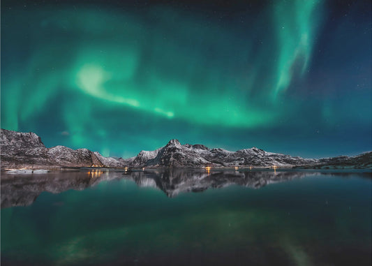 Reflet des aurores boréales aux Lofoten | Papier Peint Photo