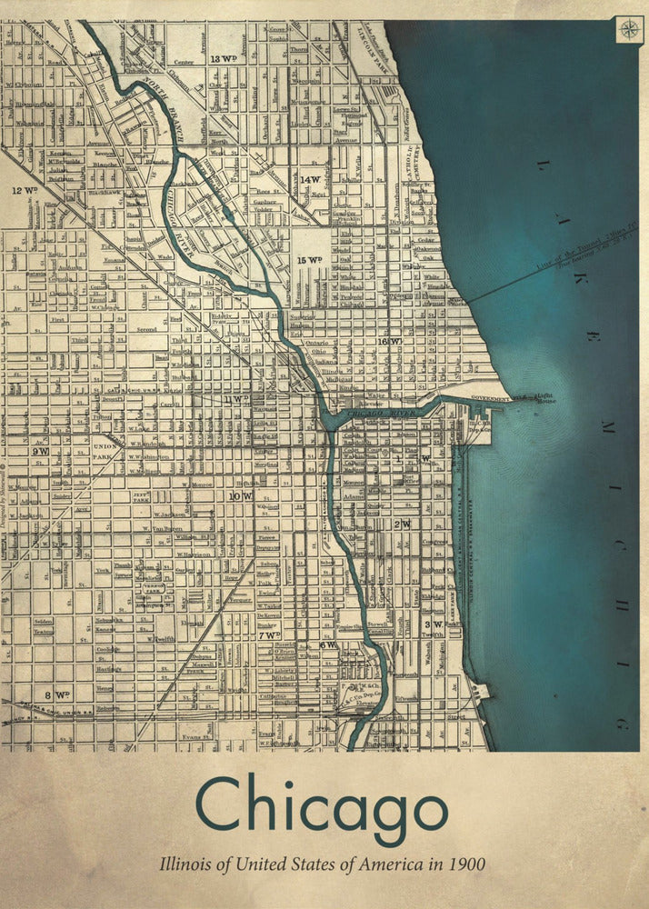 Mappa di Chicago | Stampe su Tela