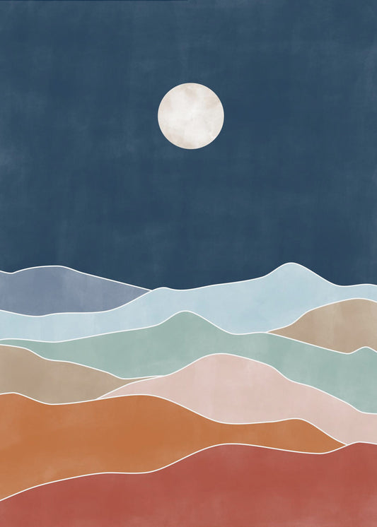 Paysage de colline au clair de lune | Tableaux sur Toile