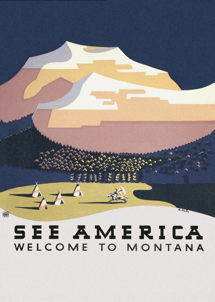 See America. Welcome To Montana (1936) Travel Poster By Richard Halls | Canvas