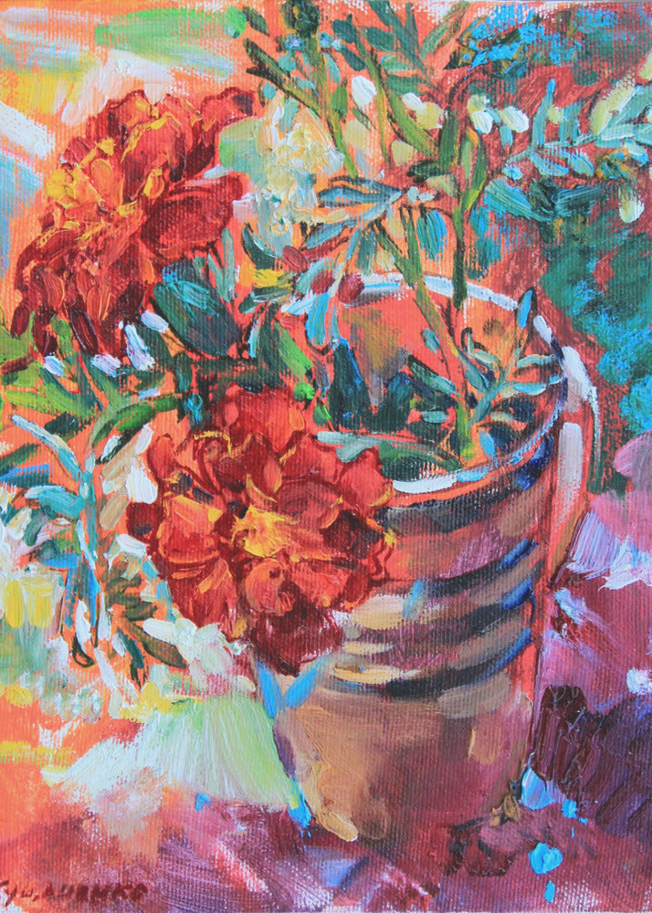 Ringelblumen in einer Tasse | Leinwand-Bilder