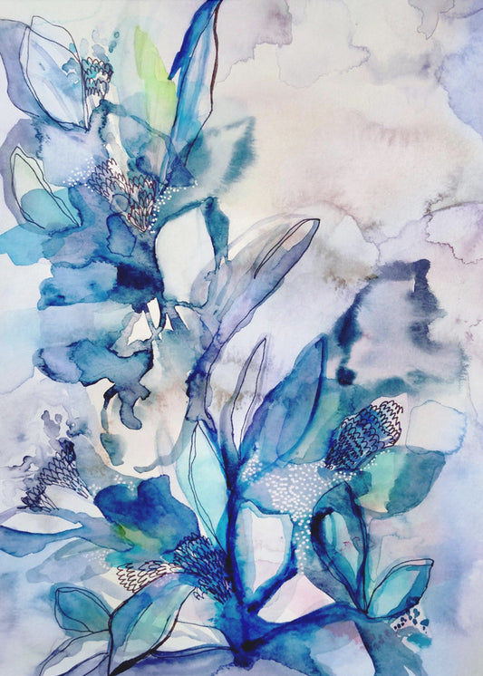 Aqua Blomster | Lærredsbilleder