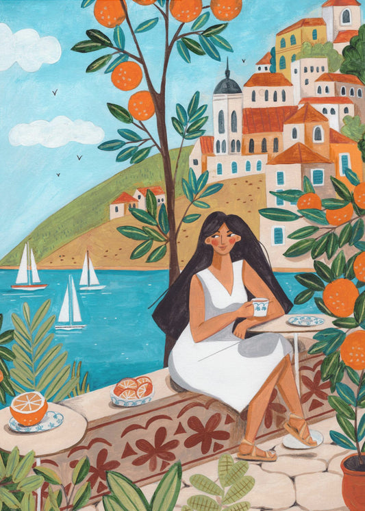 Voyage Posters - Affiche Artistique femme sur la côte méditerranéenne | Posters - Affiche Artistique